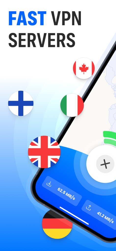 Guardian VPN — Secure - Guardian VPN app interface showing fast global server connections and speed test results