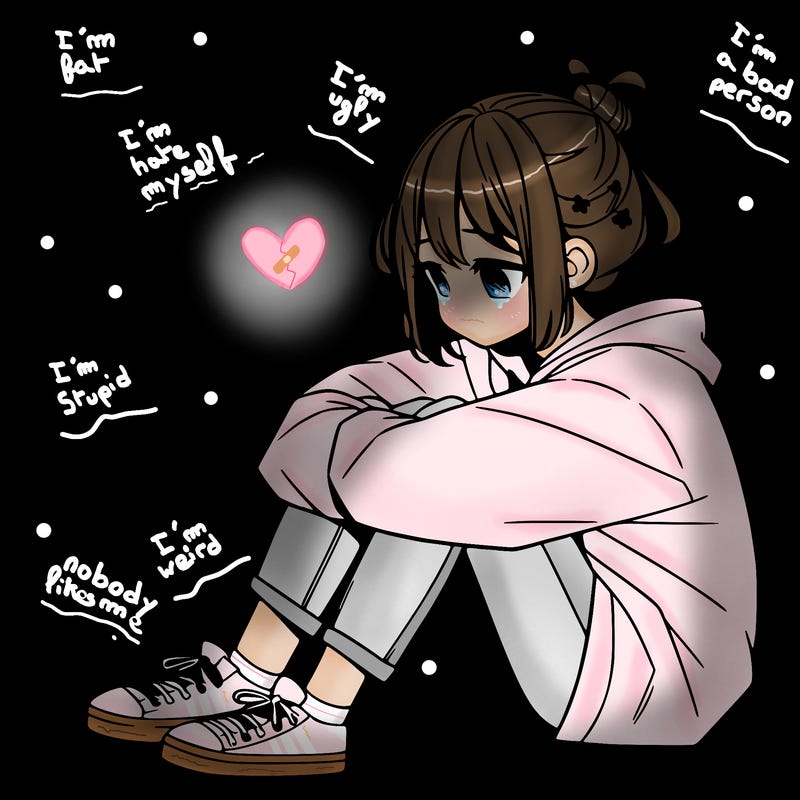 sad anime girl sitting alone