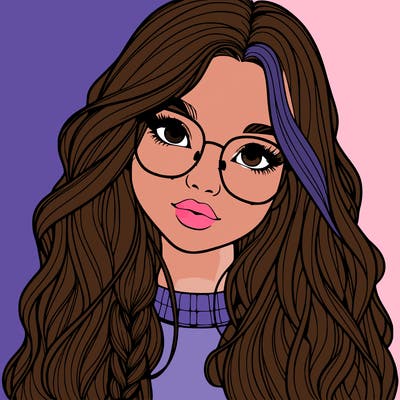 girl with long hair and freckles and glasses realistic