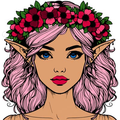 realistic female elf with flower crown
