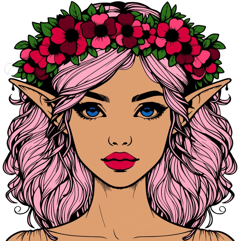 realistic female elf with flower crown