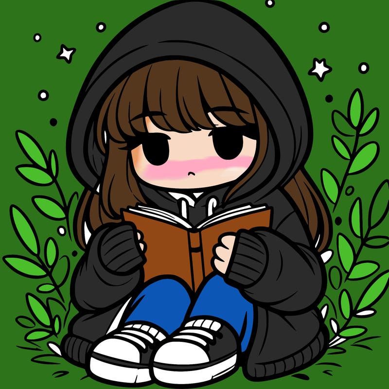 girl in oversized hoodie reading a book