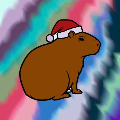a capybara wearing a santa hat