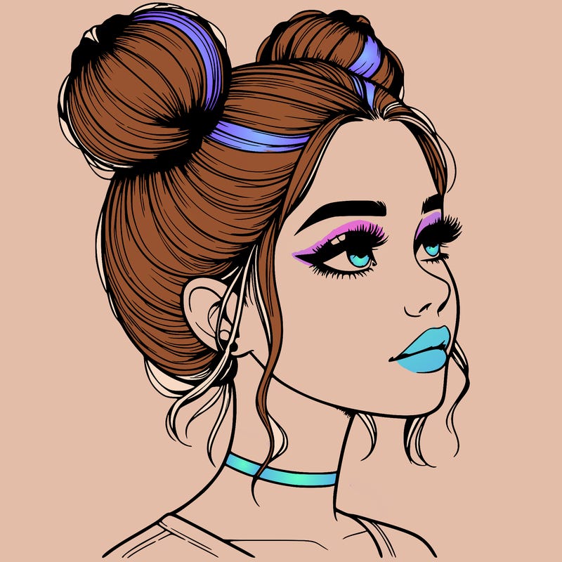 realistic girl with buns on the top of her head