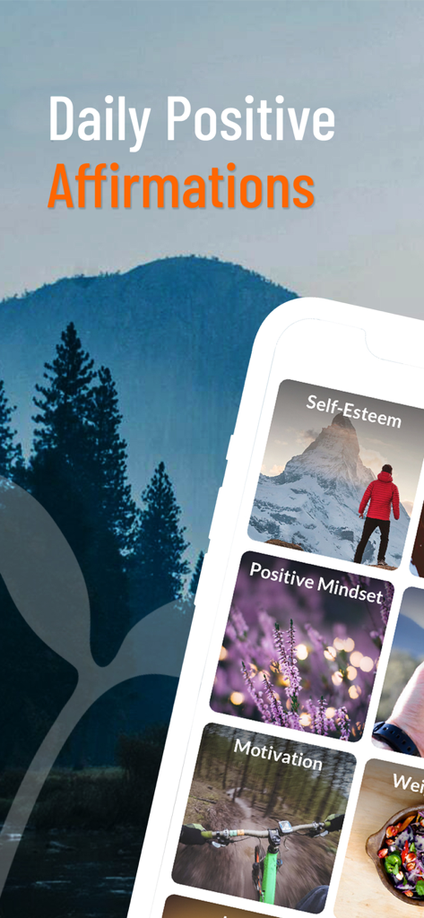 ThinkUp-Daily Affirmations app - ThinkUp app display showing positive affirmation categories for self-esteem and motivation