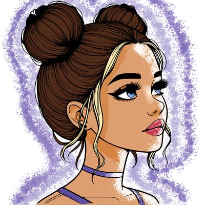 realistic girl with buns on the top of her head