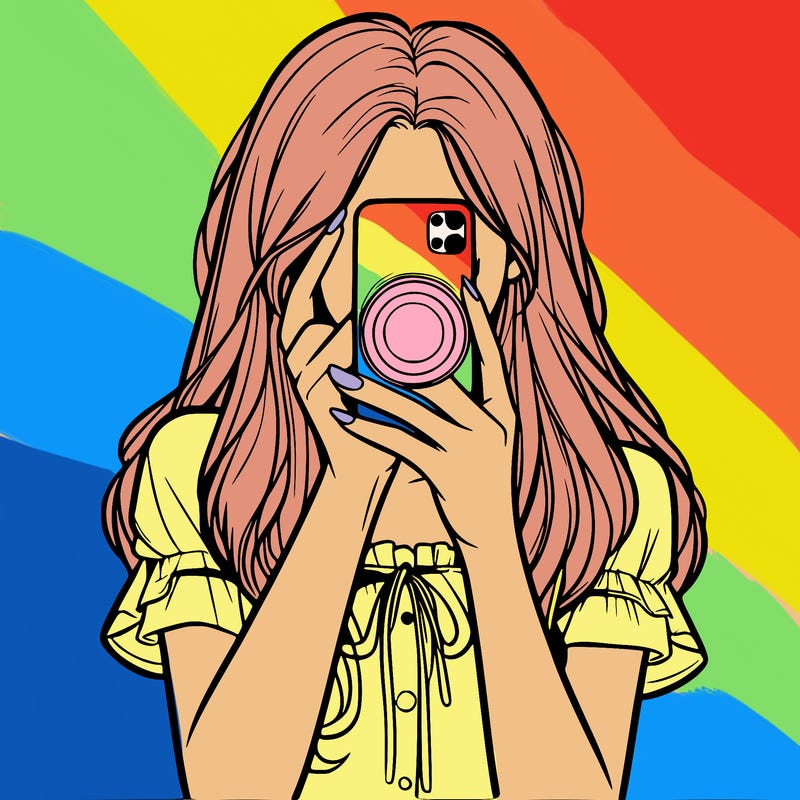 a realistic girl holding her phone taking pictures