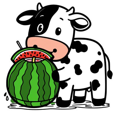 cow eating a watermelon