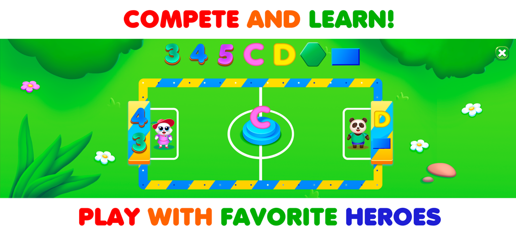 RMB Games - Toddler Learning - Educational soccer game for toddlers learning letters numbers and shapes with animal characters