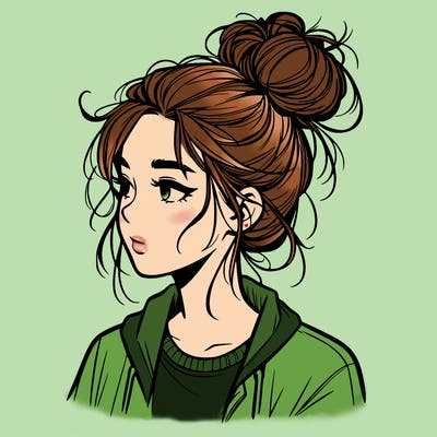 realistic teenage girl with a messy bun