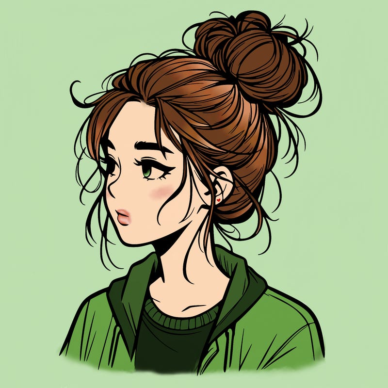realistic teenage girl with a messy bun