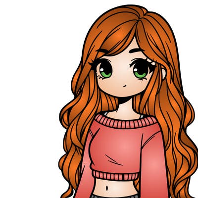 girl with long hair and a crop top with a sweater