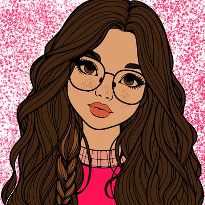 girl with long hair and freckles and glasses realistic