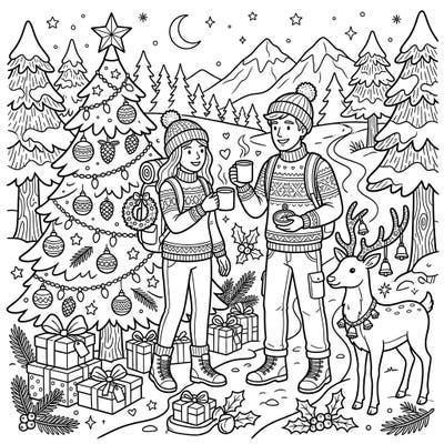 Join our spirited Adventure Duos as they celebrate Christmas amidst a serene winter wonderland. This enchanting coloring page captures the joy of the holidays and outdoor exploration, perfect for a cozy creative escape.