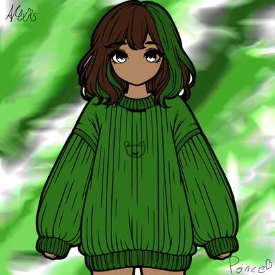 realistic girl in oversized sweater