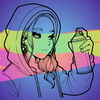 a realistic girl, spray painting