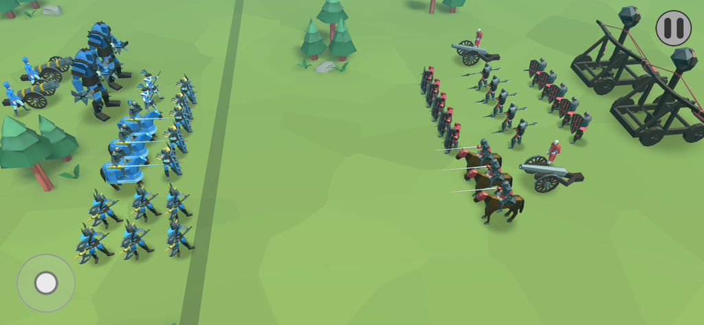 Epic Battle Simulator 2 - Two opposing armies of blue and red units strategically placed on a low-poly battlefield