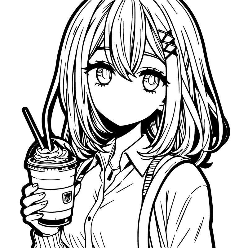 manga character female with starbucks
