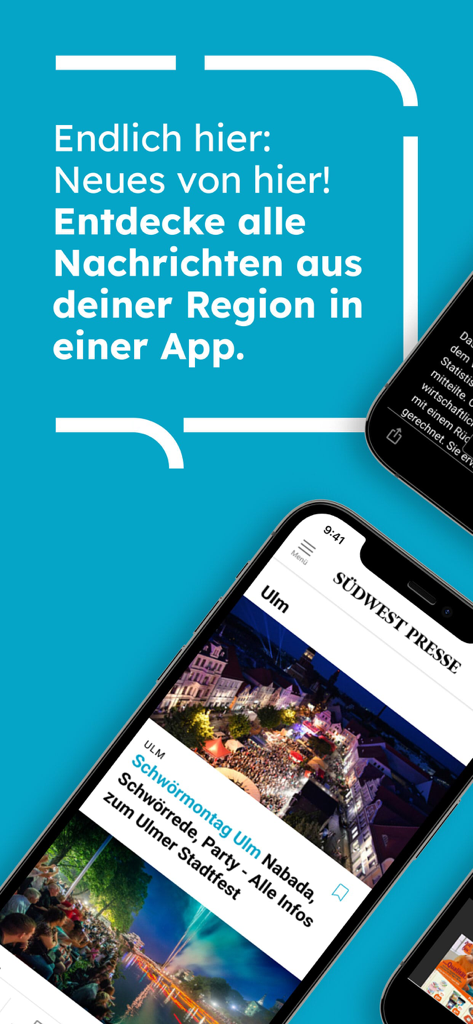 SÜDWEST PRESSE mobile app displaying local news and headlines from the Ulm region