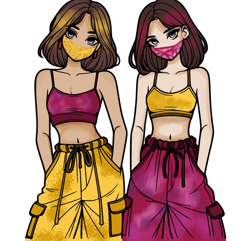 two girls with crop top with baggy pants