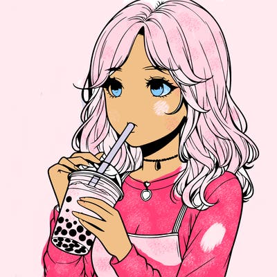 realistic girl drinking boba tea