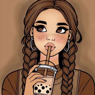 realistic girl with braided hair drinking boba