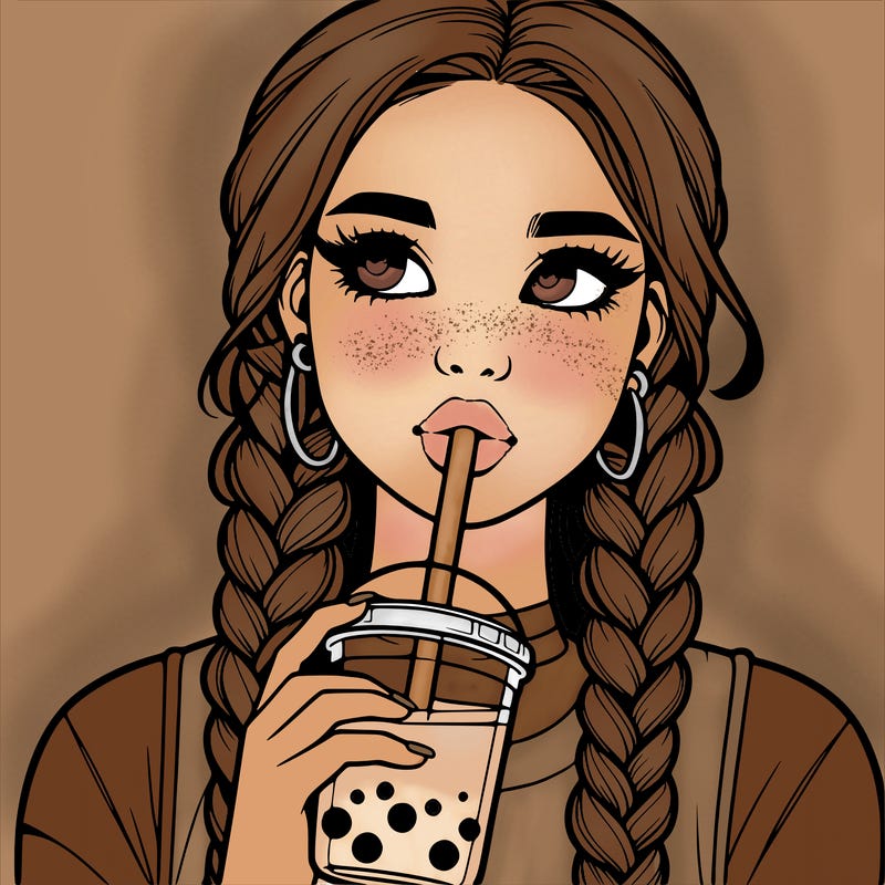 realistic girl with braided hair drinking boba