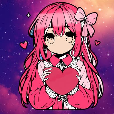 anime girl holding a heart balloon