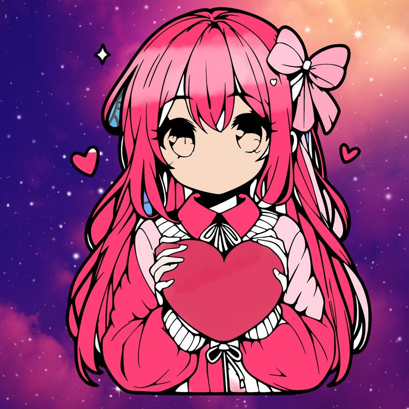 anime girl holding a heart balloon