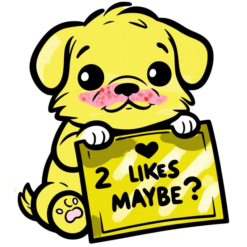 a puppy holding a sign that says 2 likes maybe?