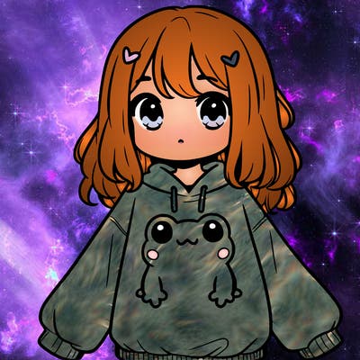 girl wearing frogging sweatshirt