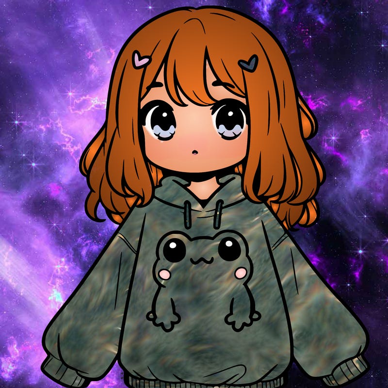 girl wearing frogging sweatshirt