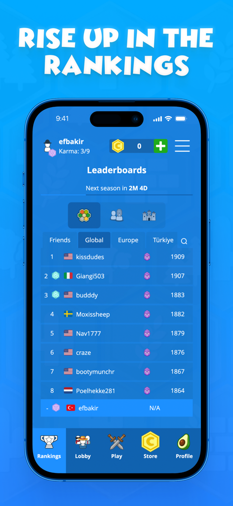 Colonist.io - Colonist.ioアプリのグローバルリーダーボード画面、プレイヤーのランキングとスコアを表示。