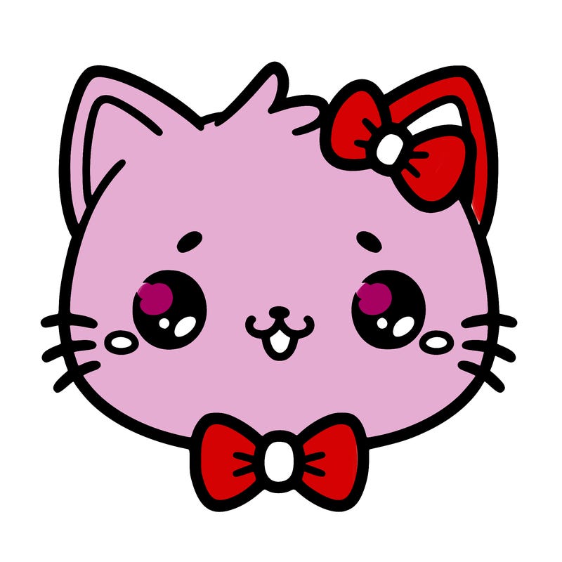 kawaii cat with a bow tie hanging from his ear