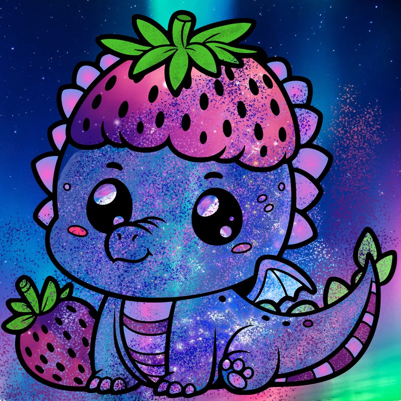 a cute dragon with a strawberry on its head.