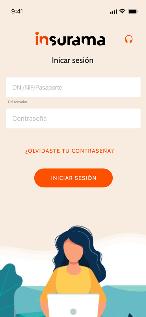Insurama - Interfaz de inicio de sesión de la app Insurama en español con campos para ID y contraseña