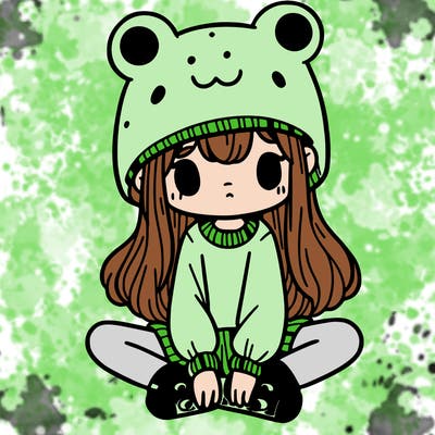 a girl wearing a frog hat and some frog socks
