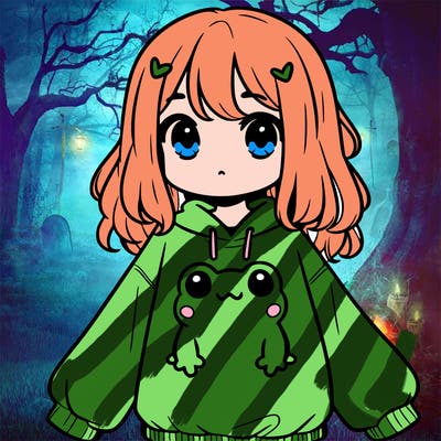 girl wearing frogging sweatshirt