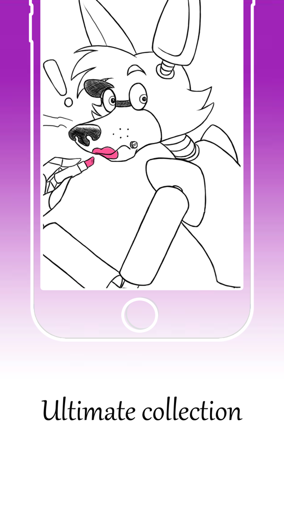A coloring page of a Five Nights at Freddys character on a mobile screen