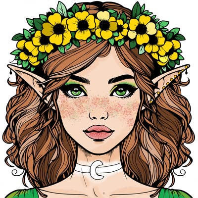 realistic female elf with flower crown
