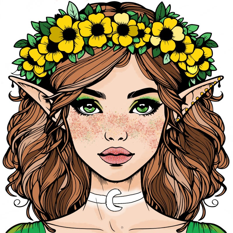 realistic female elf with flower crown