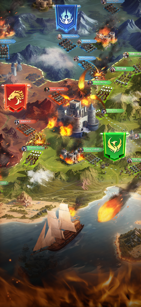 Strategic world map battle in Last Land War of Survival showing multiple armies and castles under attack