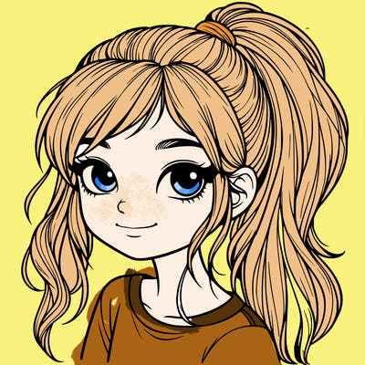 realistic girl with ponytail