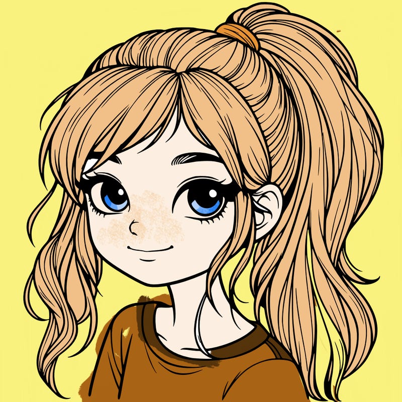 realistic girl with ponytail