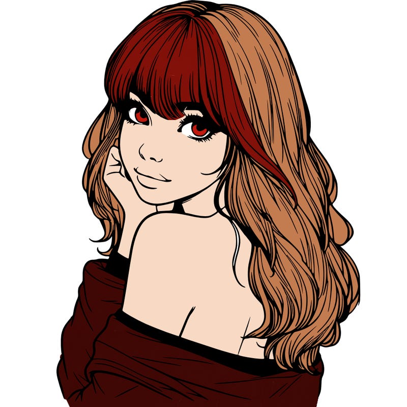 realistic girl with bangs looking over her shoulder