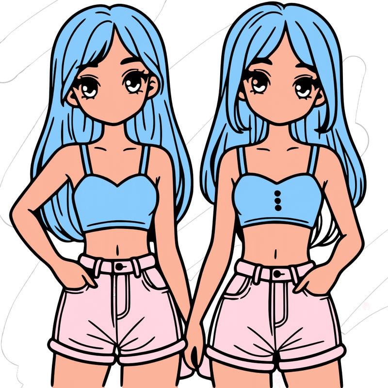 two sisters with crop tops and jean shorts and straight hair