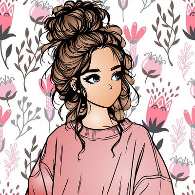 realistic girl with messy bun and oversized clothing