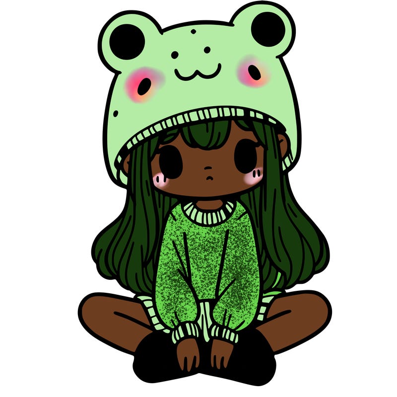 a girl wearing a frog hat and some frog socks
