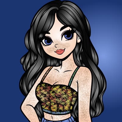 a pretty girl portrait in a crop top and has long hair and pretty eyes