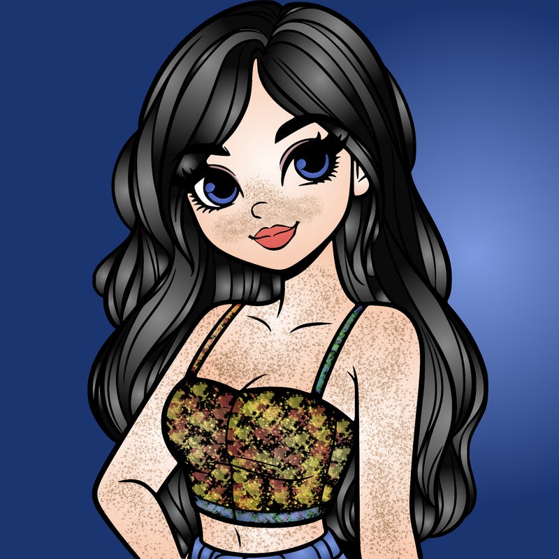 a pretty girl portrait in a crop top and has long hair and pretty eyes